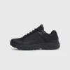 Men's waterproof trail running shoes in black, left side profile view