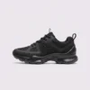 breathable mesh running sneakers lightweight chunky sole casual outdoor shoes in black, left side profile view on a light gray background