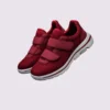 Wine red breathable wide fit walking shoes with hook-and-loop straps, front 45 degree view