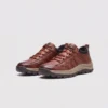 british style leather outdoor hiking shoes casual anti-slip sneakers in coffee, front 45-degree view of the pair on a light gray background