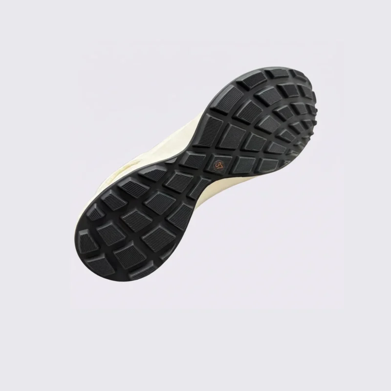 cream leather chunky lace-up dad sneakers in cream, outsole tread view on a light gray background