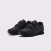 cushioned walking sneakers hook-and-loop slip-on non-slip comfort shoes in black, front 45-degree view of the pair on a light gray background