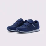 cushioned walking sneakers hook-and-loop slip-on non-slip comfort shoes in blue, front 45-degree view of the pair on a light gray background