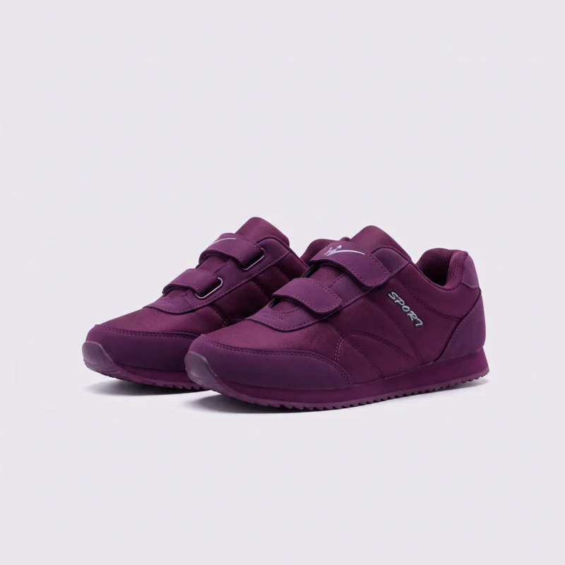 cushioned walking sneakers hook-and-loop slip-on non-slip comfort shoes, front 45-degree view of the pair on a light gray background