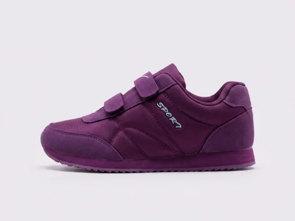 cushioned walking sneakers hook-and-loop slip-on non-slip comfort shoes, left side profile view on a light gray background