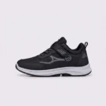 hook-and-loop walking sneakers slip-on soft sole non-slip comfort shoes for everyday walking in black, front 45-degree view of the pair on a light gray background