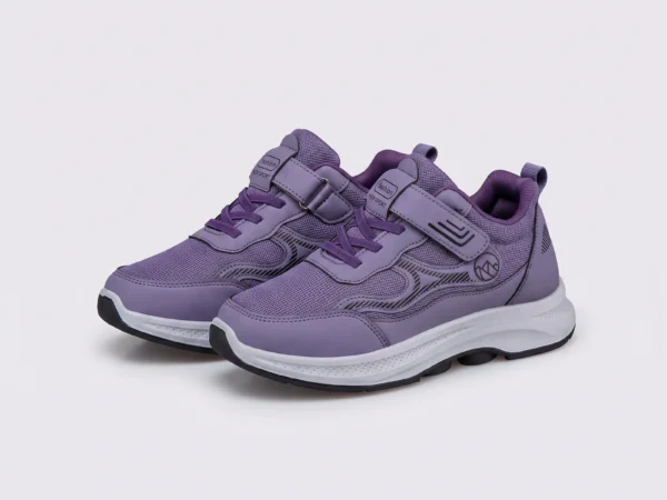 hook-and-loop walking sneakers slip-on soft sole non-slip comfort shoes for everyday walking, front 45-degree view of the pair on a light gray background
