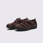 cut-out sport sandals - closed toe with hook-and-loop straps and a lugged rubber sole in coffee, front 45-degree view of the pair on a light gray background