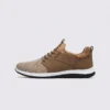 men's perforated mesh lace-up sneakers - thin summer walking shoes with a flex-groove sole in brown, left side profile view on a light gray background