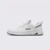 men's perforated slip-on sneakers - breathable knit casual walking shoes with cushioned sole in white, left side profile view on a light gray background