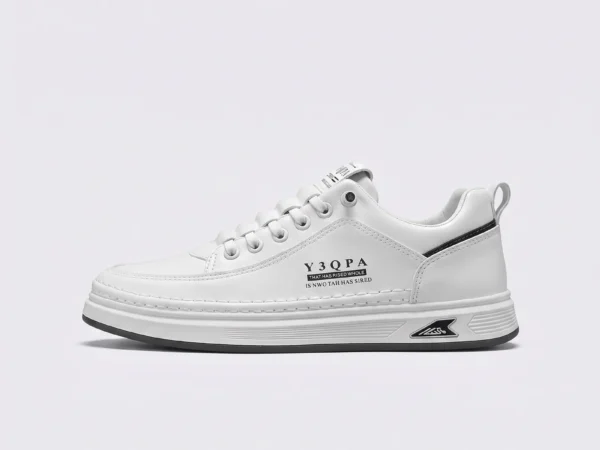 men's perforated slip-on sneakers - breathable knit casual walking shoes with cushioned sole in white, left side profile view on a light gray background