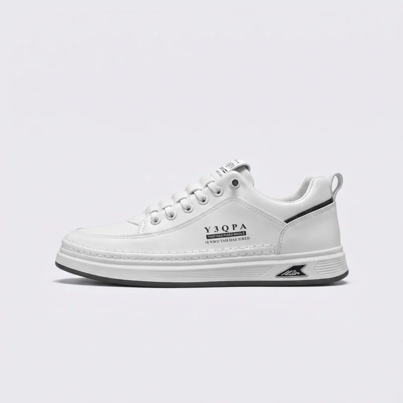 men's perforated slip-on sneakers - breathable knit casual walking shoes with cushioned sole in white, left side profile view on a light gray background