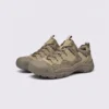 men's rubber toe cap trail shoes - flexible grippy outdoor work & hiking sneakers in khaki, front 45-degree view of the pair on a light gray background