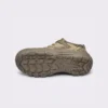 men's rubber toe cap trail shoes - flexible grippy outdoor work & hiking sneakers in khaki, outsole tread view on a light gray background