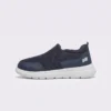 men's slip-on mesh casual sneakers - lace-free lightweight shoes with a cushioned thick sole in navy, left side profile view on a light gray background