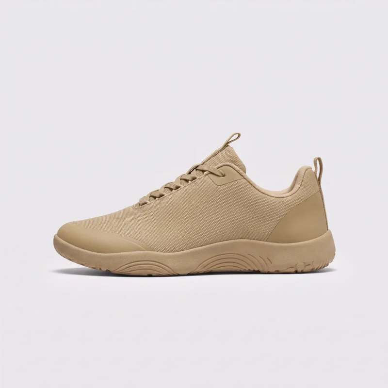 men's wide toe box outdoor casual shoes - breathable lightweight walking & trail sneakers in khaki, left side profile view on a light gray background