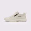 zip slip-on casual sneakers - lace-free smooth-upper shoes with a lugged thick sole in cream, left side profile view on a light gray background