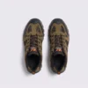Top-down view of a pair of olive green AZEKA hiking shoes with quick-lock lace closure
