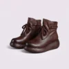 retro platform ankle boots chunky sole side zip warm fleece lined casual short boots in black, front 45-degree view of the pair on a light gray background