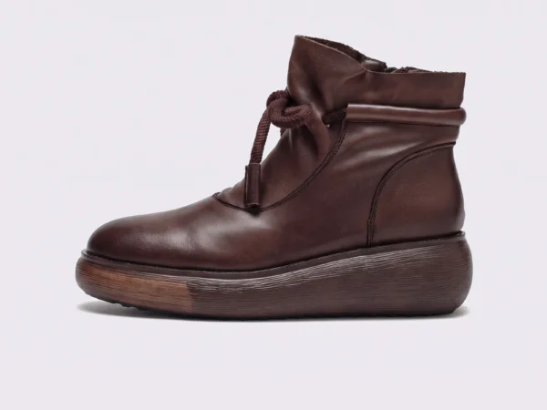 retro platform ankle boots chunky sole side zip warm fleece lined casual short boots in black, left side profile view on a light gray background
