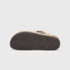 two-strap buckle casual sandals - adjustable double-strap slides with cushioned cork footbed for men and women in brown, outsole tread view on a light gray background