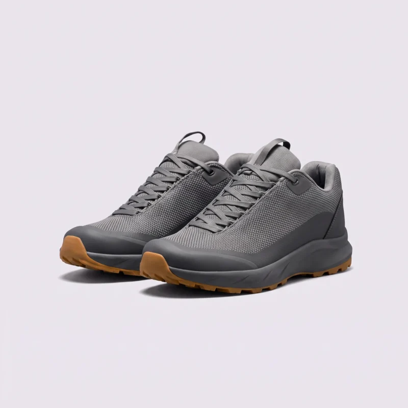 unisex lightweight hiking shoes - breathable outdoor walking & trail shoes, couple style in gray, front 45-degree view of the pair on a light gray background