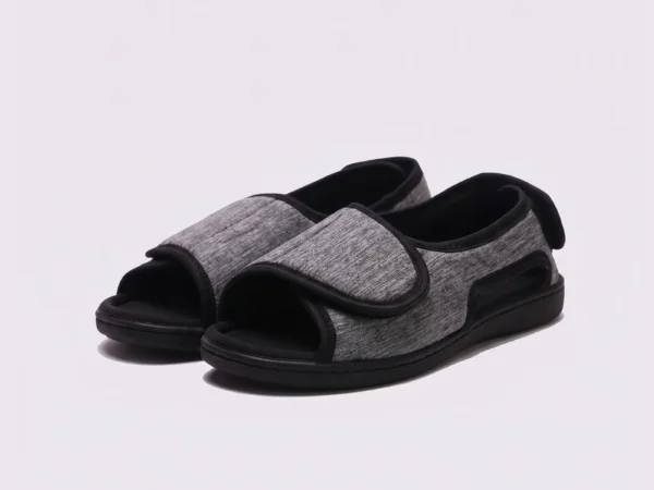 AZEKA wide fit casual slippers in gray, pair view front 45 degree angle