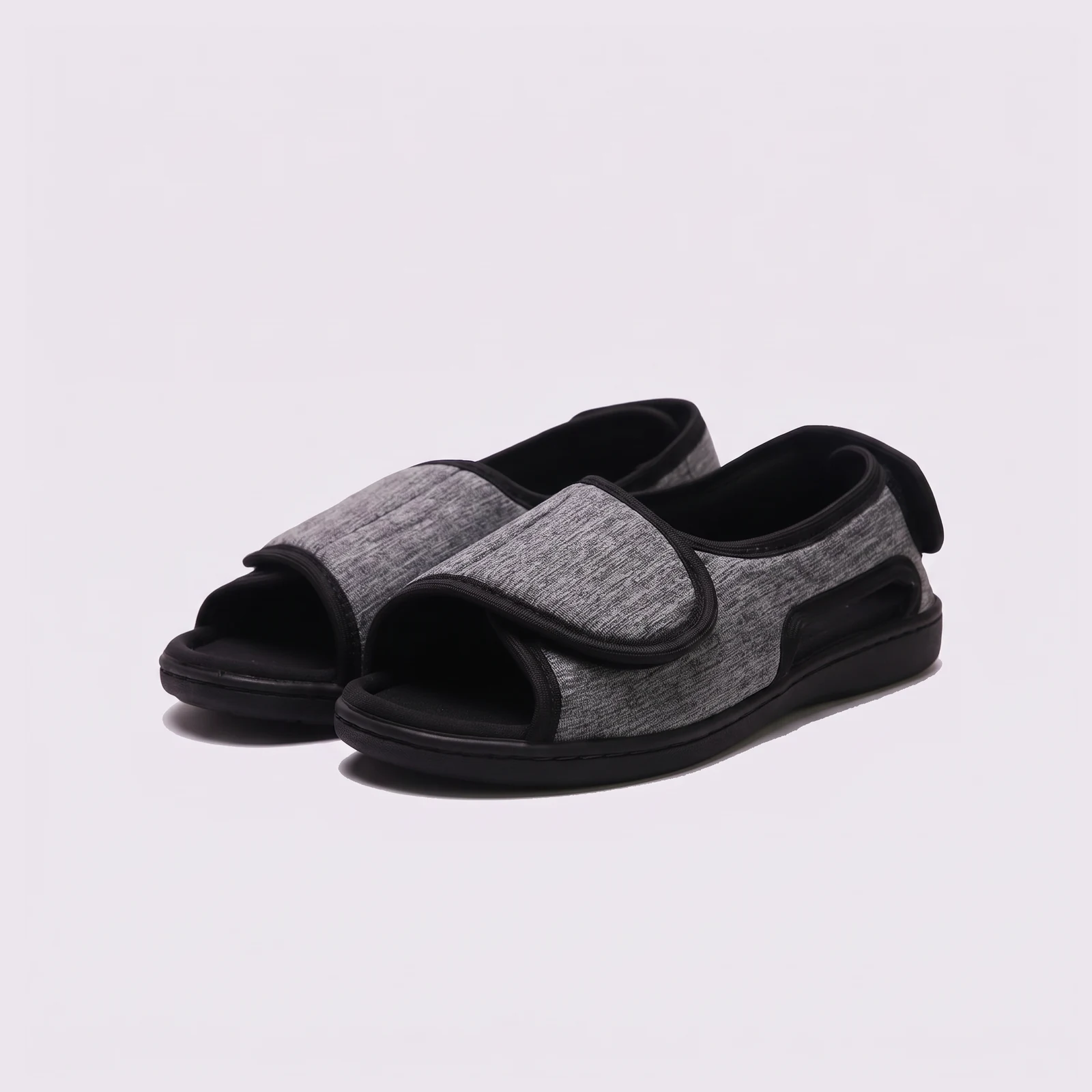 AZEKA wide fit casual slippers in gray, pair view front 45 degree angle
