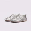 women's silver mary jane flats - soft sole slip-on ballet shoes with hidden 3.5 cm heel in silver, front 45-degree view of the pair on a light gray background