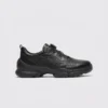lightweight boa walking sneakers in black, right side profile view on a light gray background