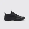 men's low-top breathable trail running shoes in black, right side profile view on a light gray background