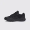 men's waterproof trail running shoes in black, right side profile view on a light gray background