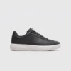 retro german trainer sneakers in black, right side profile view on a light gray background