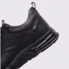 genuine leather lace-up casual sneakers warm comfortable in black, close-up view of the heel on a light gray background