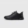 genuine leather lace-up casual sneakers warm comfortable in black, left side profile view on a light gray background
