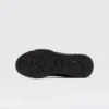 genuine leather lace-up casual sneakers warm comfortable in black, outsole tread view on a light gray background