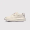 genuine leather platform sneakers, left side profile view on a light gray background