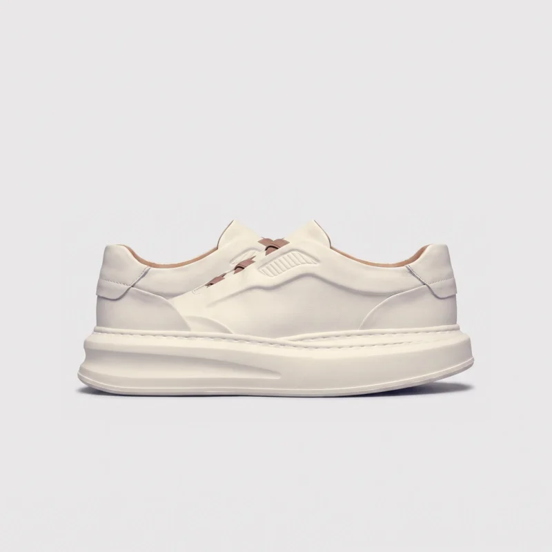 genuine leather platform sneakers, right side profile view on a light gray background