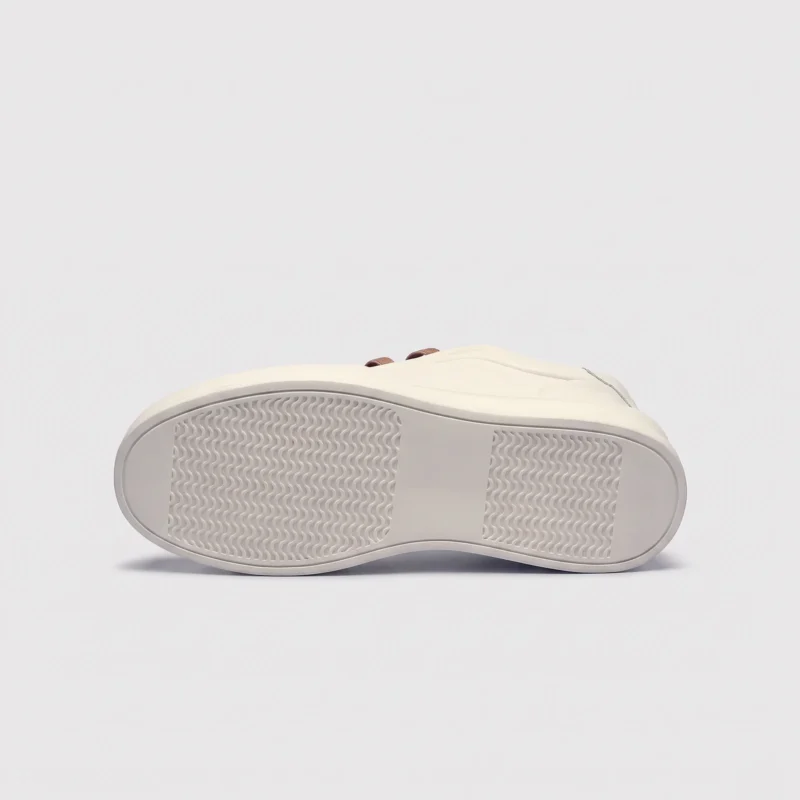 genuine leather platform sneakers, outsole tread view on a light gray background