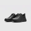 genuine leather rotating dial casual sneakers breathable lightweight in black, front 45-degree view of the pair on a light gray background