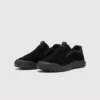 slip-on work safety shoes lightweight suede anti-slip driving shoes in black, front 45-degree view of the pair on a light gray background