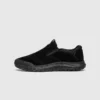 slip-on work safety shoes lightweight suede anti-slip driving shoes in black, left side profile view on a light gray background