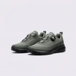 trendy rotating dial closure casual sneakers breathable chunky sole commuter shoes in green, front 45-degree view of the pair on a light gray background