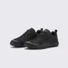 wide toe box barefoot hiking sneakers in black, front 45-degree view of the pair on a light gray background