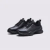 leather breathable hiking walking shoes lightweight non-slip outdoor sneakers in black, front 45-degree view of the pair on a light gray background